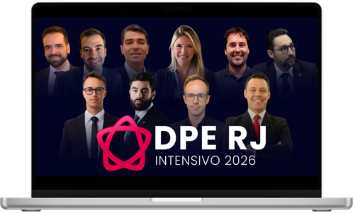 Mockup do Curso Intensivo DPERJ 2026 — corpo docente apresentado em tela de notebook